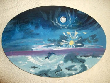 Painting titled "La lune et le soleil" by Florence Féraud-Aiglin, Original Artwork, Acrylic Mounted on Wood Stretcher frame