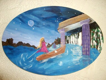 Malerei mit dem Titel "Promenade en barque" von Florence Féraud-Aiglin, Original-Kunstwerk, Acryl Auf Keilrahmen aus Holz mo…