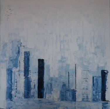 Painting titled "Urban Blue" by Florence Février, Original Artwork, Acrylic Mounted on Wood Stretcher frame