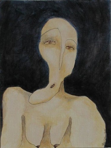 Peinture intitulée "femme_sur_fd_bleu_c…" par Florence Fraisse, Œuvre d'art originale