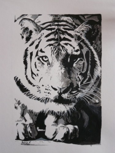 Peinture intitulée "tigre à l'affut" par Florence Hainon, Œuvre d'art originale, Huile