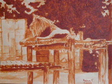 Peinture intitulée "Lion couché" par Florence Hainon, Œuvre d'art originale, Huile