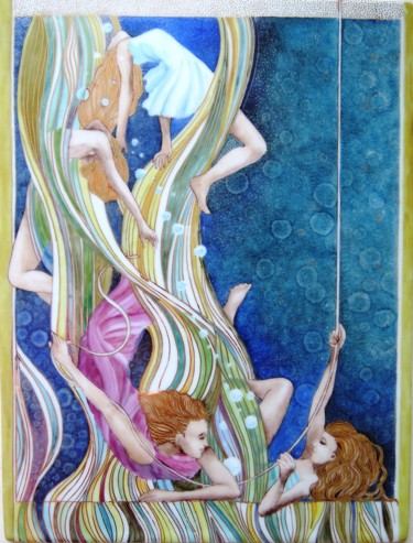 Painting titled "Aqua Délos" by Florence Héral, Original Artwork, Enamel