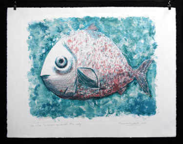 Gravures & estampes intitulée "Le poisson qui voul…" par Florencia Escalante, Œuvre d'art originale, Lithographie