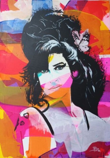 Painting titled "AMY" by Florent Bertolino, Original Artwork, Acrylic Mounted on Wood Stretcher frame