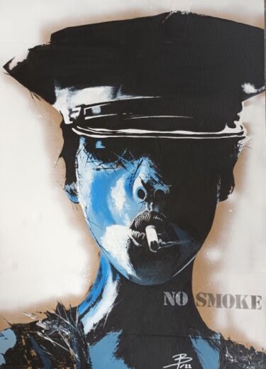 Malerei mit dem Titel "NO SMOKE" von Florent Bertolino, Original-Kunstwerk, Acryl