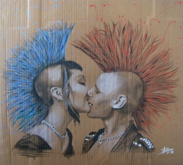 Peinture intitulée "punk kiss" par Florent Bertolino, Œuvre d'art originale, Pastel
