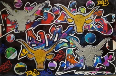 Painting titled "Bulls" by Florent Navarro, Original Artwork, Acrylic
