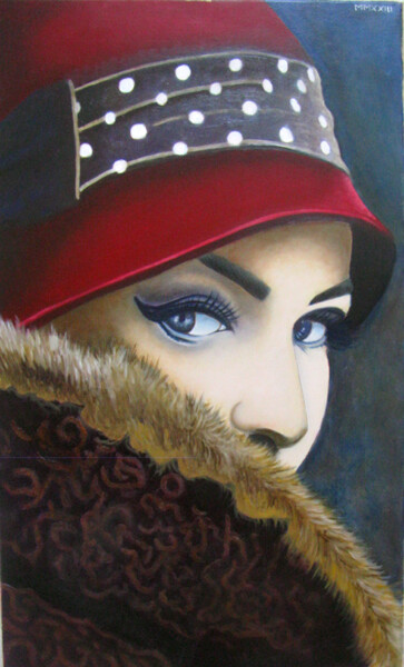 Painting titled "She's a mystery girl" by Florent Sibille, Original Artwork, Oil Mounted on Wood Stretcher frame