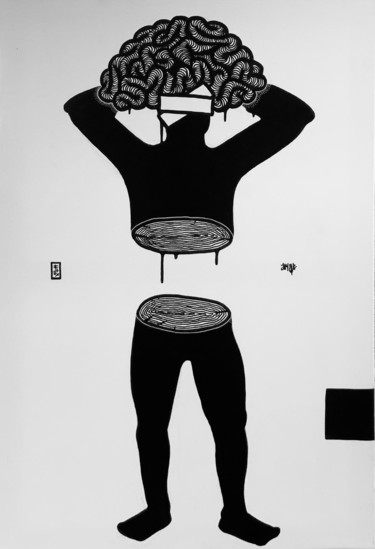 Рисунок под названием "WOODY HUMAN" - Flox Lamil, Подлинное произведение искусства, Маркер