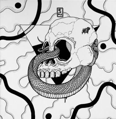 Dibujo titulada "DEADSKULL" por Flox Lamil, Obra de arte original, Rotulador