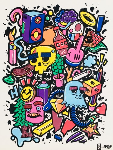 Drawing titled "Doodle col’or one" by Flox Lamil, Original Artwork, Marker
