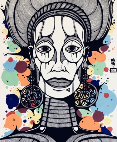 Desenho intitulada "Face Line color" por Flox Lamil, Obras de arte originais, Marcador