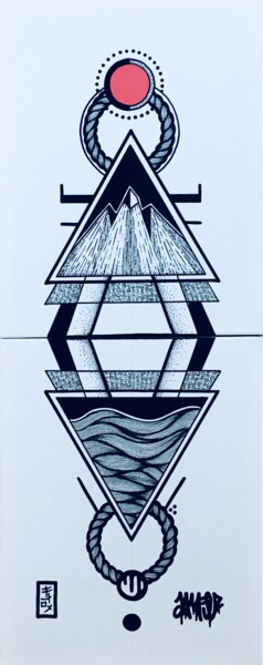 Dessin intitulée "Diptik totem 2 sea-…" par Flox Lamil, Œuvre d'art originale, Marqueur