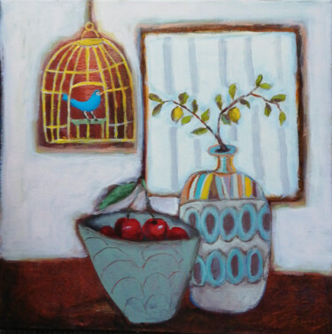 Painting titled "Blue Bird" by Florentina-Maria Popescu, Original Artwork, Acrylic