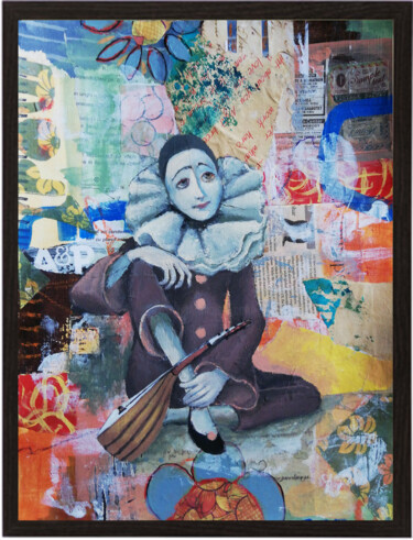 Painting titled "Pierrot" by Florentina-Maria Popescu, Original Artwork, Collages