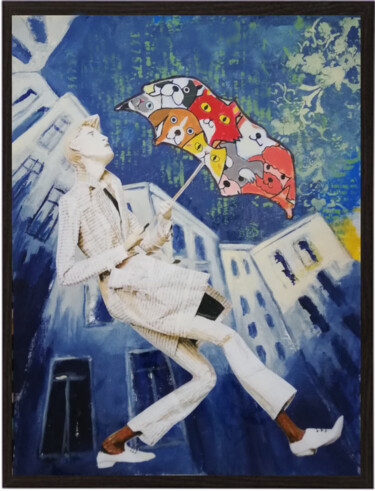 Painting titled "Rain with cats and…" by Florentina-Maria Popescu, Original Artwork, Acrylic