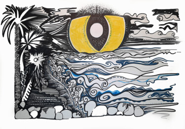 Dibujo titulada "Oeil sur la plage" por Florette F, Obra de arte original, Rotulador