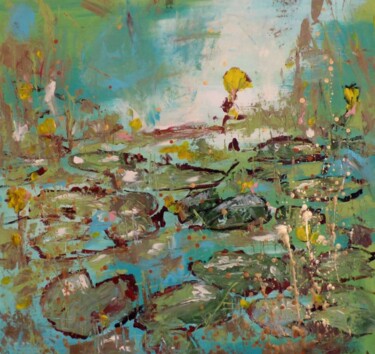 Painting titled "GreenPond" by Floria Rey, Original Artwork, Acrylic