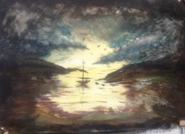 Pintura intitulada "crépuscule au bâteau" por Stet, Obras de arte originais, Outro