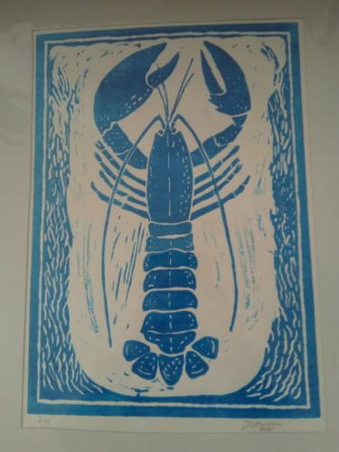 Druckgrafik mit dem Titel "Homard serie bleue" von Didier Badoux, Original-Kunstwerk, Linoldrucke
