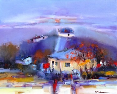 Painting titled "Evening on the hill…" by Florin Prodan, Original Artwork, Oil