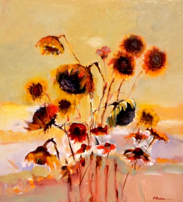Painting titled "Sunflower 60x50." by Florin Prodan, Original Artwork, Oil