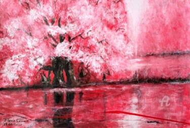 Painting titled "Cherry blossom trees" by Florin Coman, Original Artwork, Acrylic
