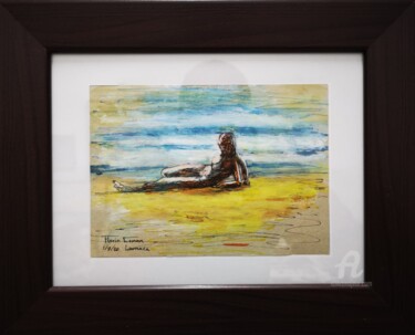 Drawing titled "On the beach" by Florin Coman, Original Artwork, Watercolor