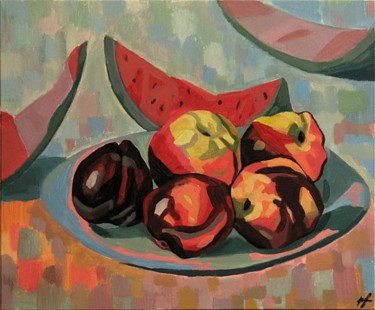 Painting titled "nectarines and mell…" by Florin Pantilimon, Original Artwork