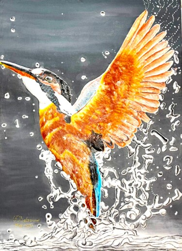 Painting titled "Beauty Kingfisher" by Floris Betrouw, Original Artwork, Paper maché
