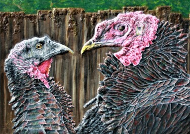 Painting titled "WILD TURKEY COUPLE" by Floris Betrouw, Original Artwork, Acrylic