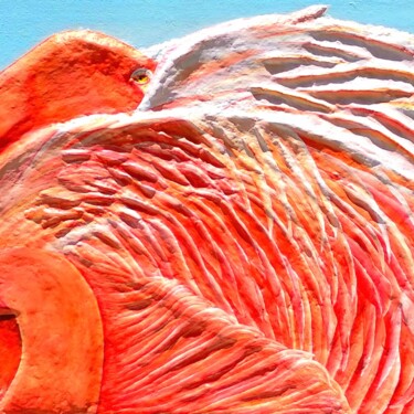 Pintura titulada "Beauty Pink Plumage…" por Floris Betrouw, Obra de arte original, Papel maché