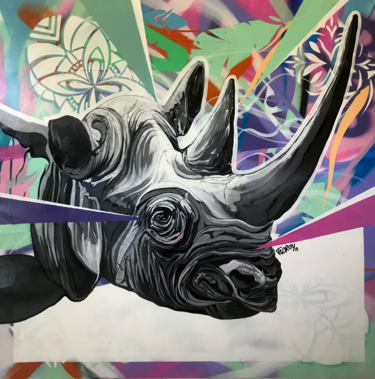 Malarstwo zatytułowany „Hope Rhino” autorstwa Florkey, Oryginalna praca, Farba w spray'u