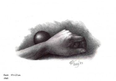 Dessin intitulée "L'étude de ma main" par Flo Thengi, Œuvre d'art originale