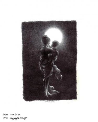 Dessin intitulée "Acontre Lune" par Flo Thengi, Œuvre d'art originale