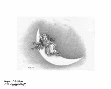 Dessin intitulée "Petite lune" par Flo Thengi, Œuvre d'art originale