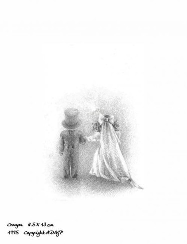 Dessin intitulée "Les mariés" par Flo Thengi, Œuvre d'art originale