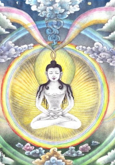Dessin intitulée ""Bouddha 1"" par Flo Thengi, Œuvre d'art originale