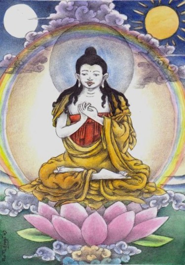 Dessin intitulée ""Bouddha 2" ( dessi…" par Flo Thengi, Œuvre d'art originale