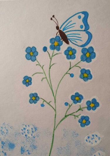 Картина под названием "Бабочка" - Flower Planet, Подлинное произведение искусства, Акрил