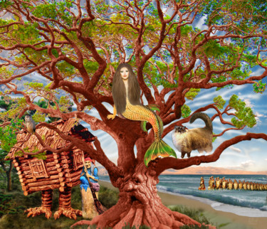 Картина под названием "Русалка на ветвьях…" - Vasilij Mischenko, Подлинное произведение искусства, Цифровая живопись
