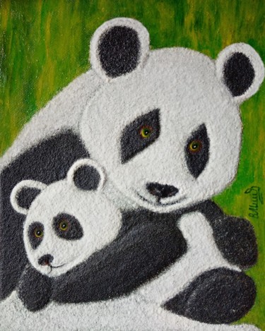 Картина под названием "Панда с детёнышем" - Vasilij Mischenko, Подлинное произведение искусства, Акрил
