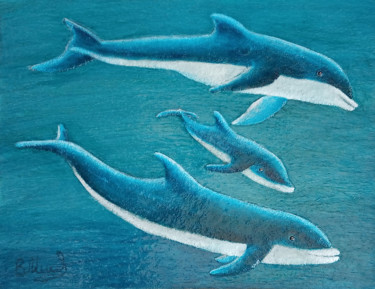 Pintura titulada "Семья дельфин" por Vasilij Mischenko, Obra de arte original, Acrílico