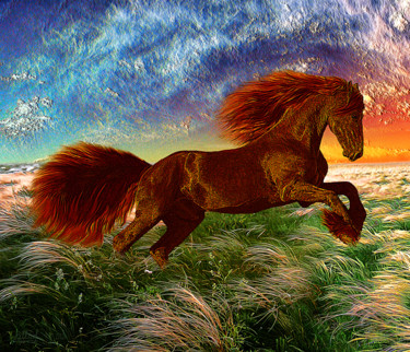 Digitale Kunst mit dem Titel "Красный конь в ковы…" von Vasilij Mischenko, Original-Kunstwerk, 2D digitale Arbeit