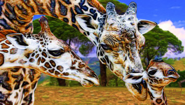 Digital Arts titled "Семья жирафов" by Vasilij Mischenko, Original Artwork, 2D Digital Work