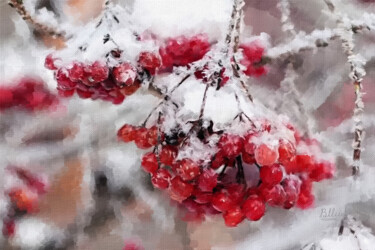 Картина под названием "Зимняя рябина" - Vasilij Mischenko, Подлинное произведение искусства, Масло