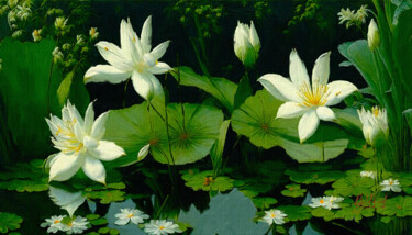 Цифровое искусство под названием "Белые лилии на пруду" - Vasilij Mischenko, Подлинное произведение искусства, 2D Цифровая Р…
