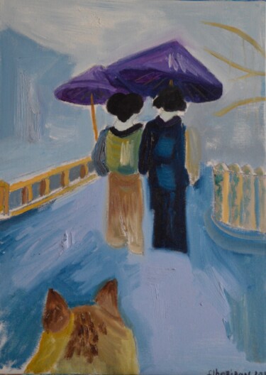 Painting titled "Japonaises aux para…" by Florence Maindrault, Original Artwork, Oil Mounted on Cardboard
