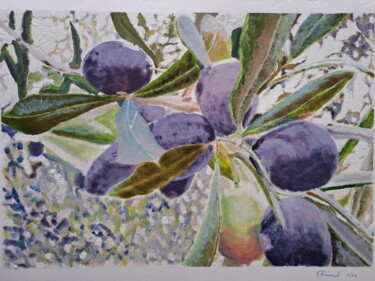 Painting titled "Olives" by Fernando Amaral, Original Artwork, Gouache
